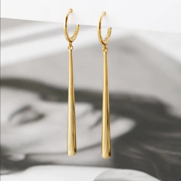 14K Gold Hanging Drop Vertical Bar Womens Earrings 14 Karat Ladies Jewelry NEW